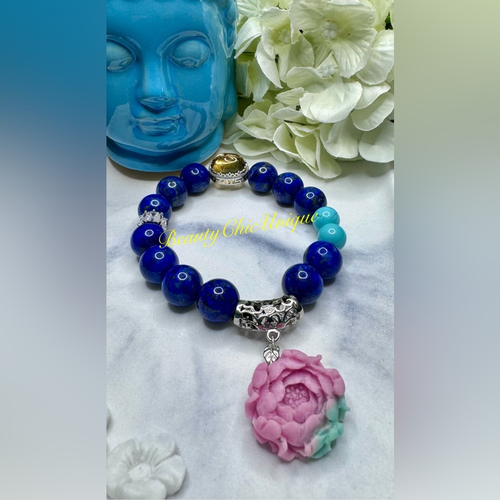 Handmade Natural Stone Lapis Lazuli Bracelet,Citrine Natural Turquoise Beads